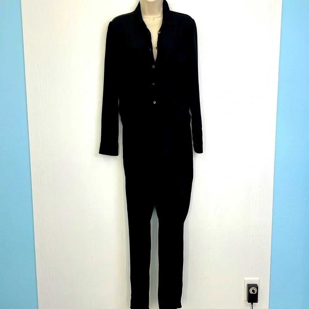 Madewell - 1937 Black Viscose Material Button Down Long Sleeve Jumpsuit Size Sm